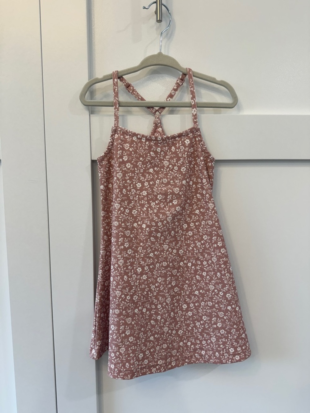 Tullabee Salmon Colored Toddler Floral Athleisure Dress w Adjustable Straps